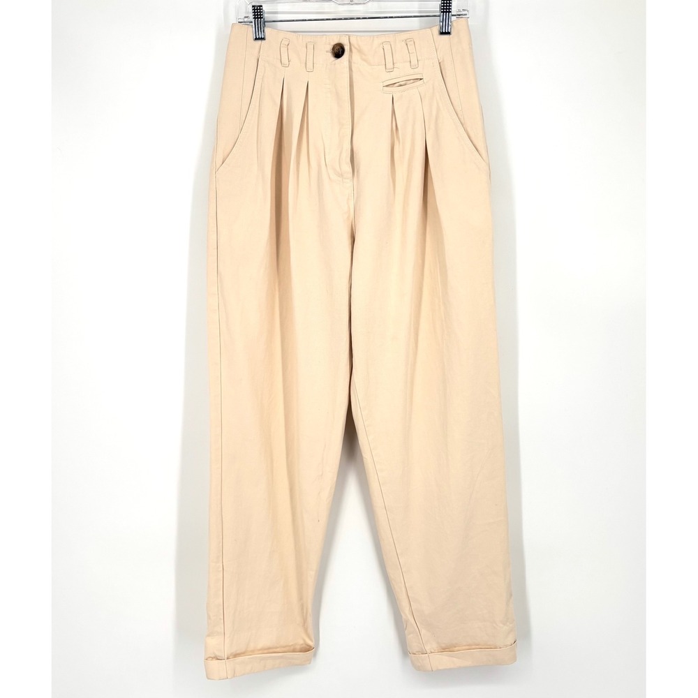 JLUXLABEL Pleated Tapered Leg Pants Sz M Cream Paperbag Waist Barrel Streetstyle